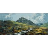 ‡ CHARLES WYATT WARREN (Welsh 1908-1993) oil on board - the peak of Tryfan with stream and trees,