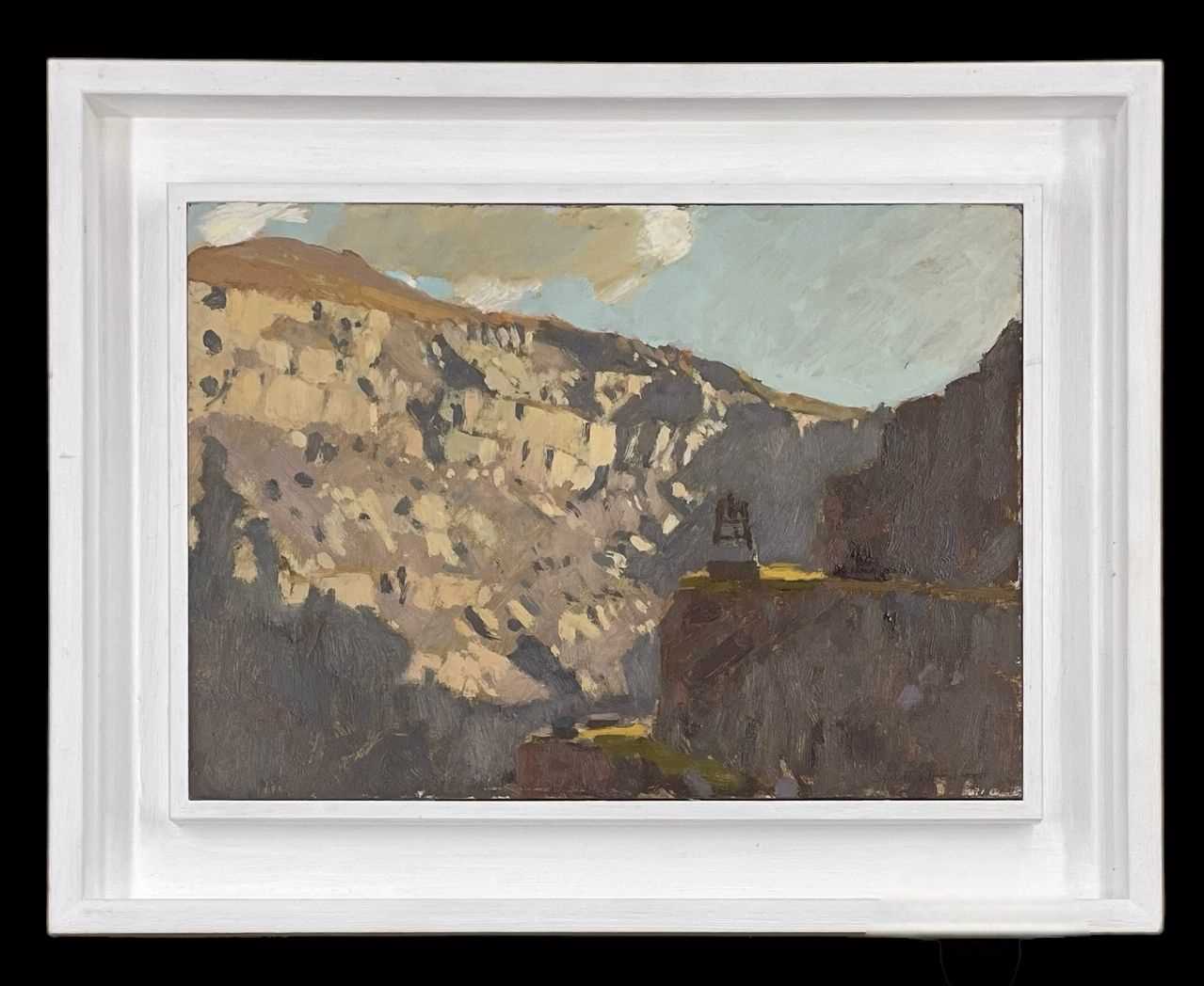 ‡ DAVID WOODFORD (b.1938) oil on card - entitled verso, 'Bethesda Quarry', signed, 18 x 25cms - Image 2 of 2