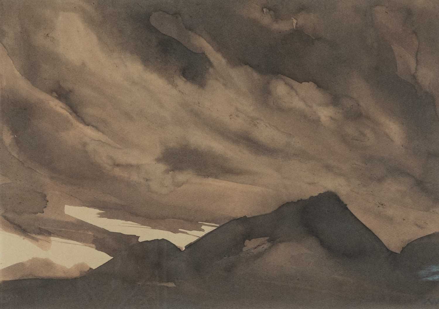 ‡ SIR KYFFIN WILLIAMS RA ink and wash sketch - Eryri with possibly Yr Wyddfa (Snowdon), signed