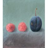 ‡ SIGRID MULLER (b.1962) mixed media - entitled verso, 'Raspberries and Plum' on Martin Tinney