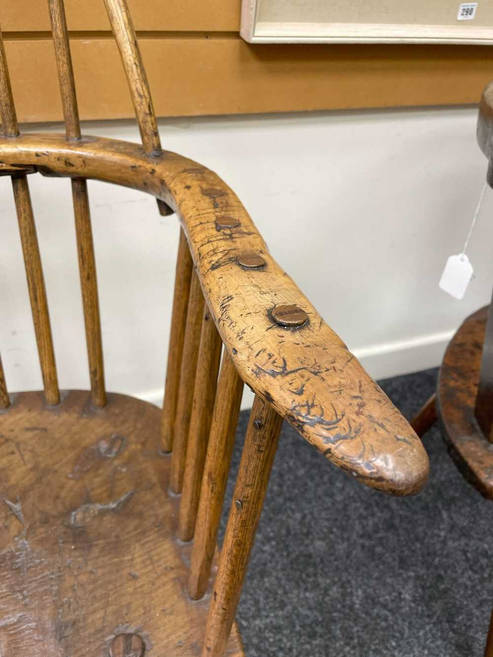 WELSH ELM & ASH STICK BACK ARMCHAIR, c.1800, probably Carmarthenshire, the arched back above seven - Image 9 of 22