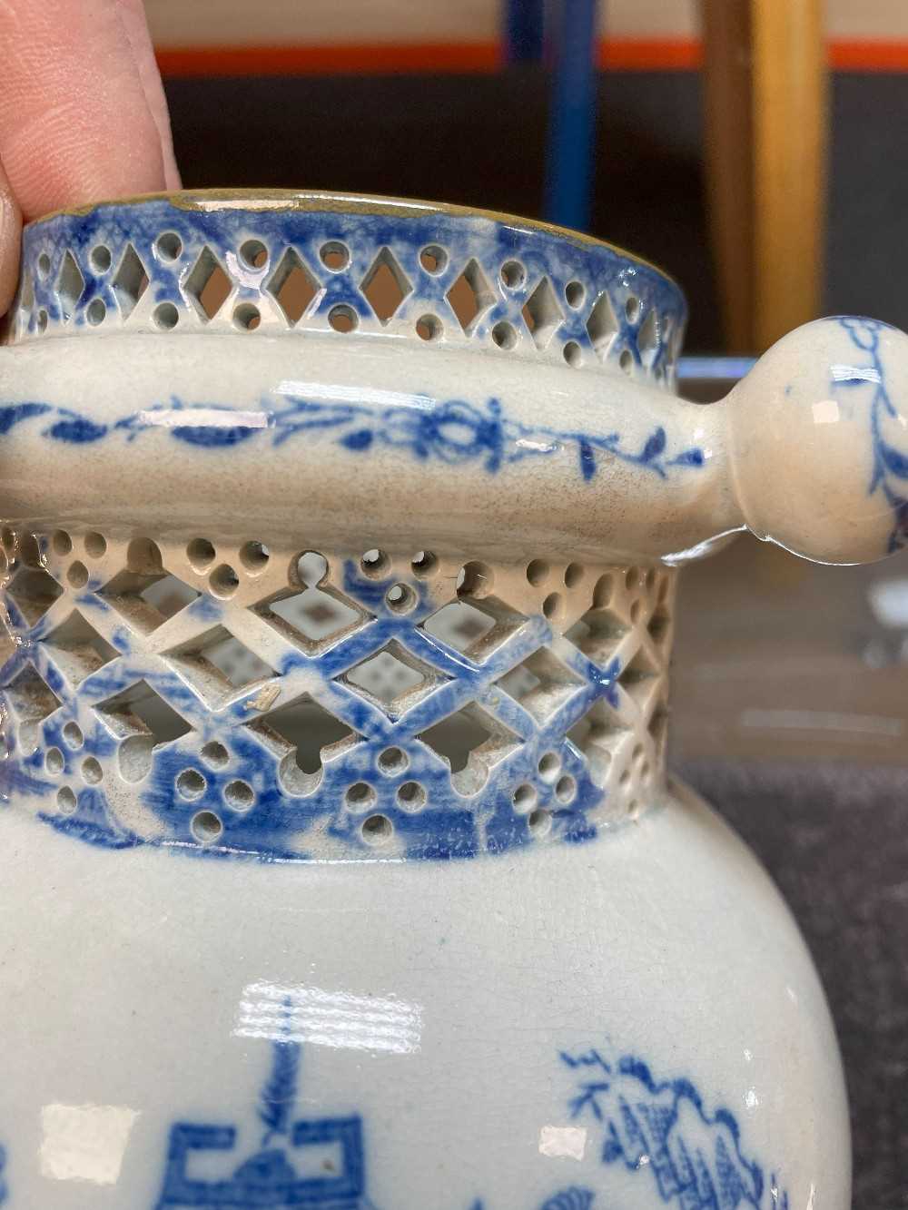 SWANSEA CAMBRIAN PEARLWARE PUZZLE JUG circa 1810, printed in blue with the 'Longbridge' pattern, - Image 6 of 20