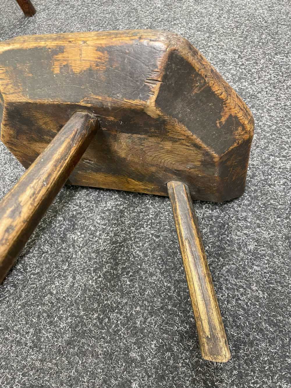 WELSH ASH MILKING STOOL, 19th Century, probably Carmarthenshire, the thick chamfered seat with - Image 12 of 14