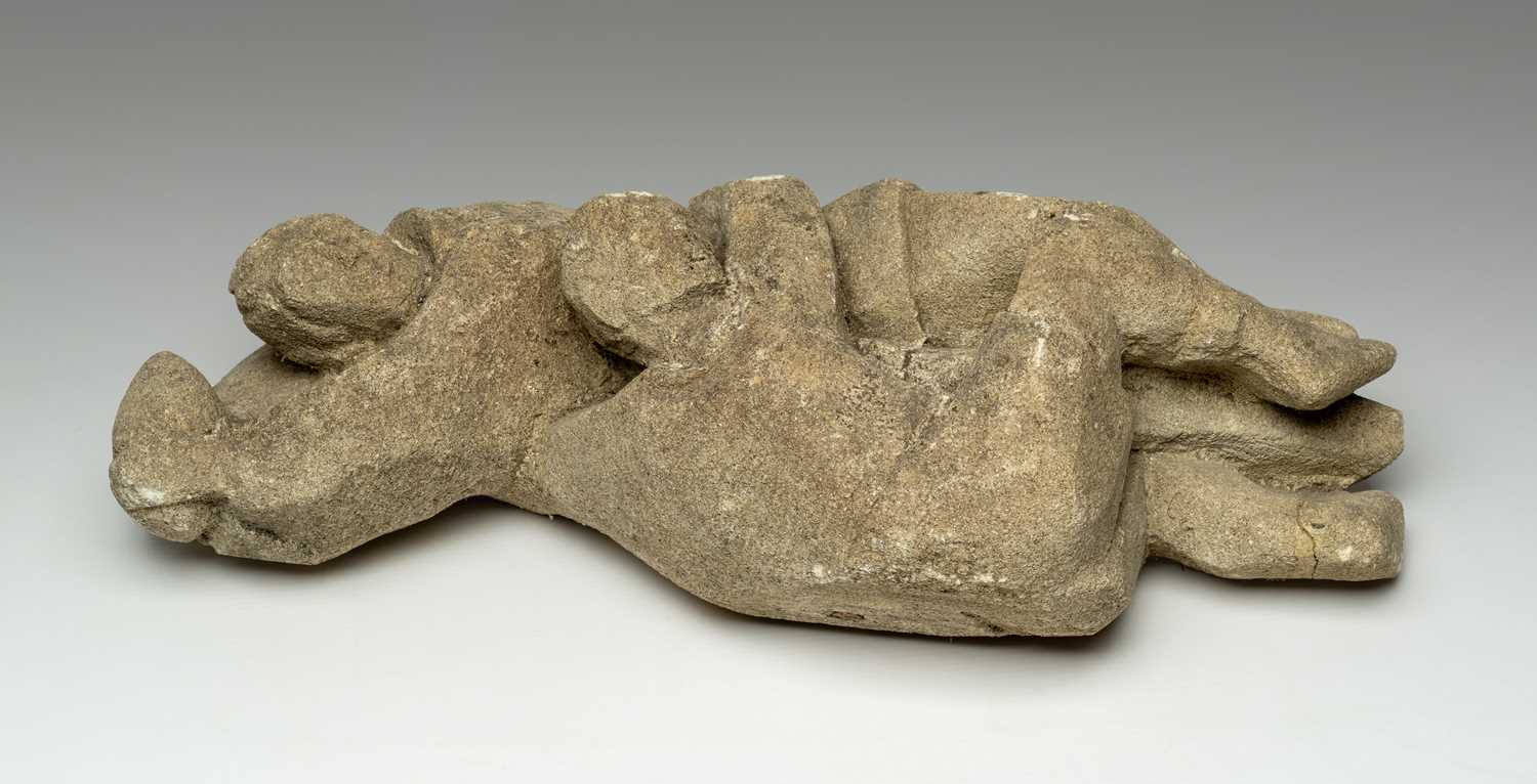 ‡ JONAH JONES (Welsh 1919-2004) sandstone sculpture - two tackling rugby players, entitled 'Full