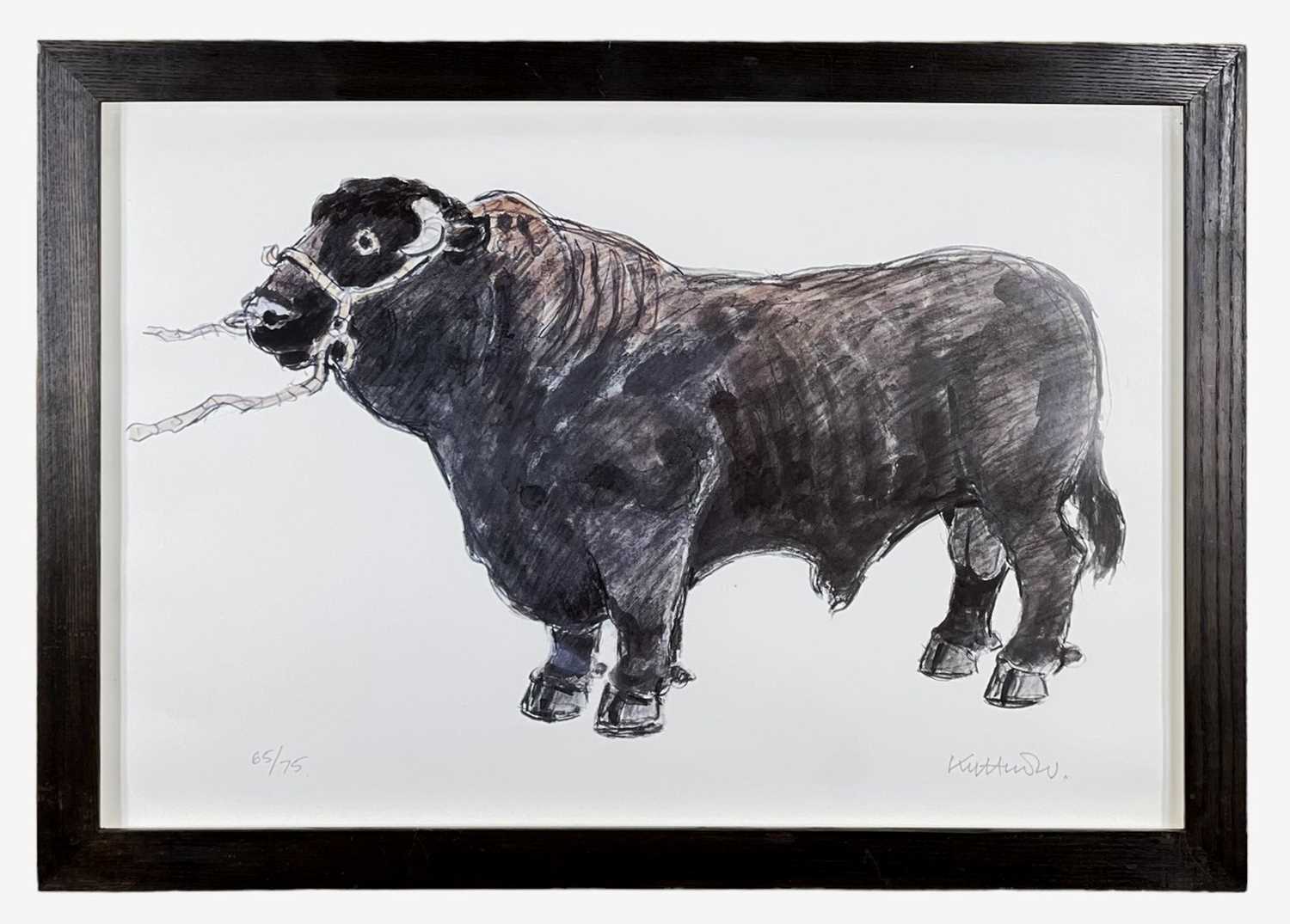 ‡ SIR KYFFIN WILLIAMS RA limited edition (65/75) print - standing Welsh Black bull, fully signed - Image 2 of 2