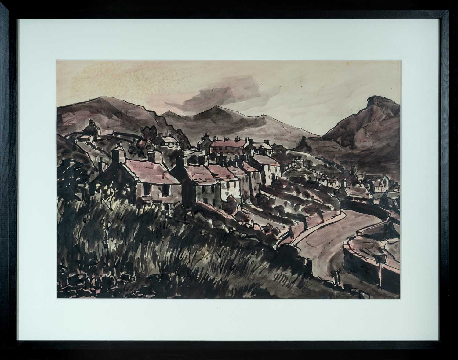 ‡ SIR KYFFIN WILLIAMS RA unusually large mixed media on paper - Talysarn Village, Caernarfon in - Image 2 of 2