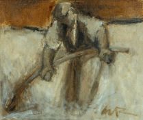 ‡ WILL ROBERTS (Welsh 1907-2000) oil on canvas - entitled verso, 'The Mower', signed, 49 x 59cms