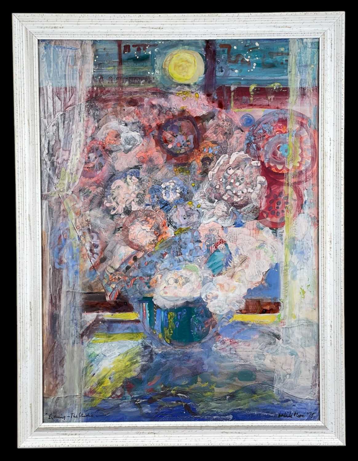 ‡ LESLIE MOORE (Welsh 1913-1976) mixed media - still life of flowers, entitled, 'Evening - The - Image 2 of 2