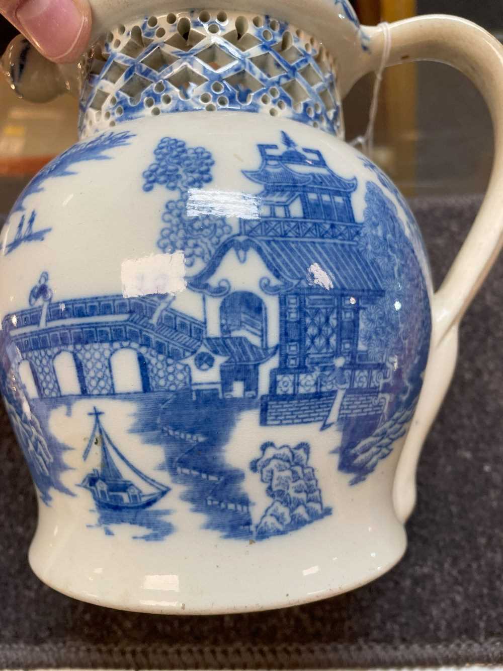 SWANSEA CAMBRIAN PEARLWARE PUZZLE JUG circa 1810, printed in blue with the 'Longbridge' pattern, - Image 9 of 20