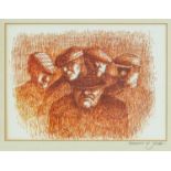 ‡ ANEURIN JONES (Welsh 1930-2017) monochrome print - farmers in flat caps, mount signed in pencil,