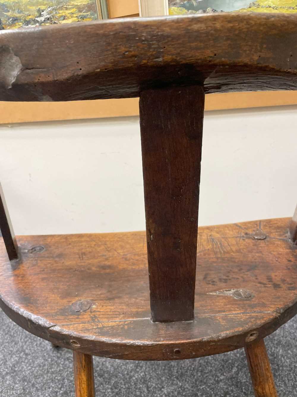 WELSH OAK, ELM & ASH YOKE-BACK CHAIR 18th Century, probably Cardiganshire, thick shaped rail above - Image 14 of 24