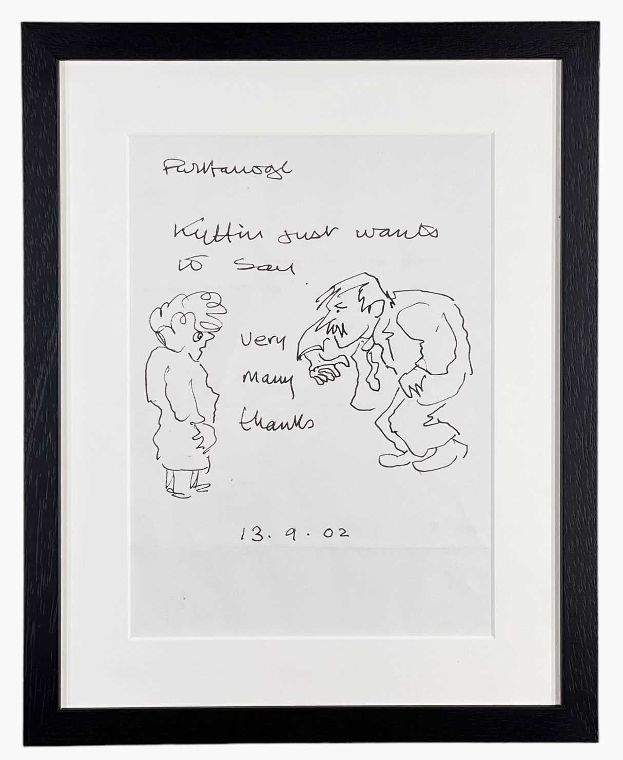 ‡ SIR KYFFIN WILLIAMS RA ink on paper - cartoon of the artist and another figure, inscribed, 'Kyffin - Image 2 of 3