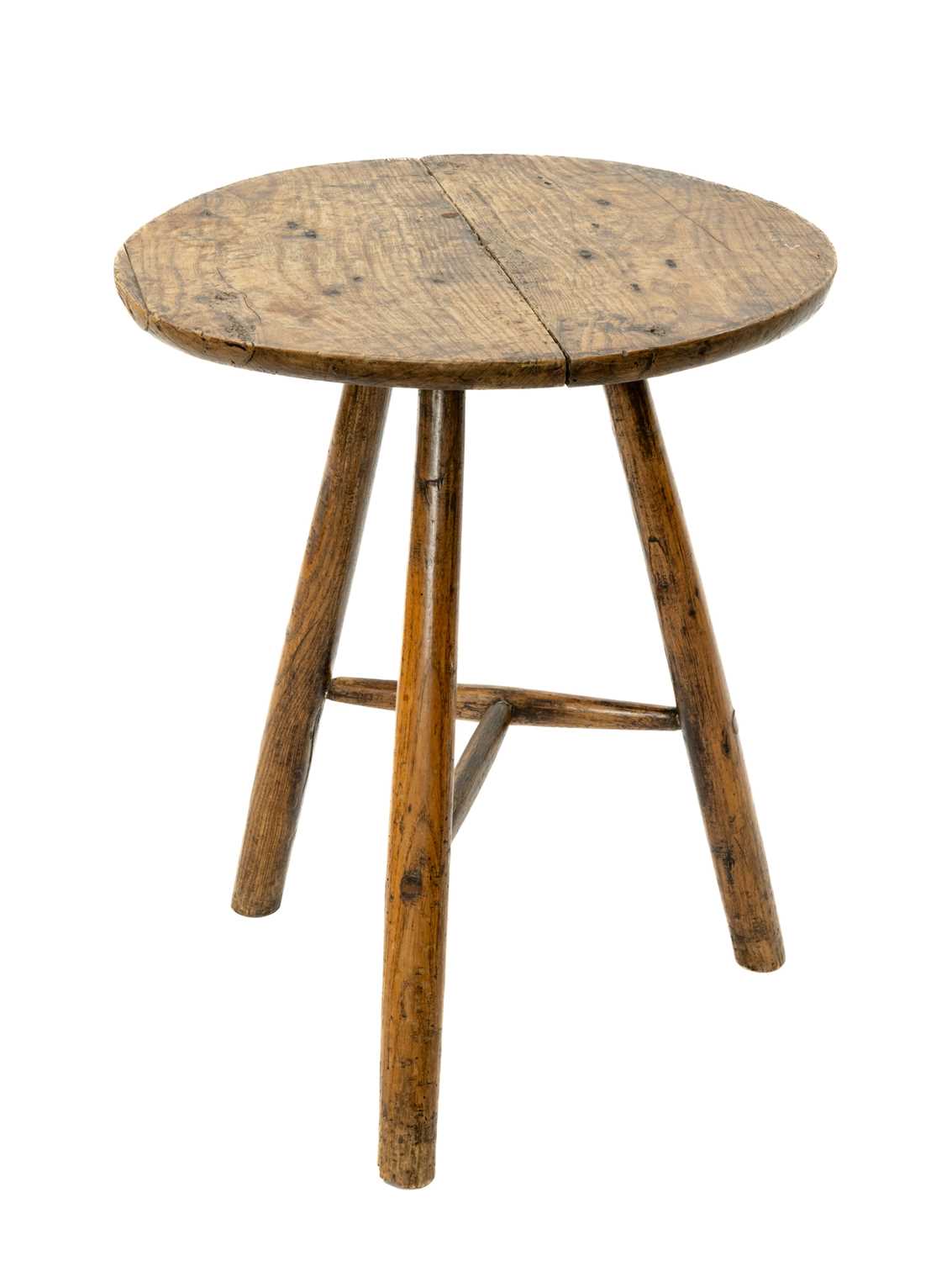 OAK AND ASH CRICKET TABLE, late 18th C., believed Welsh, oak and ash, circular top raised on three - Image 2 of 2