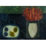 ‡ VIVIENNE WILLIAMS (Welsh b.1955) oil on paper - entitled verso, 'Dark Table with Tulips', 56 x