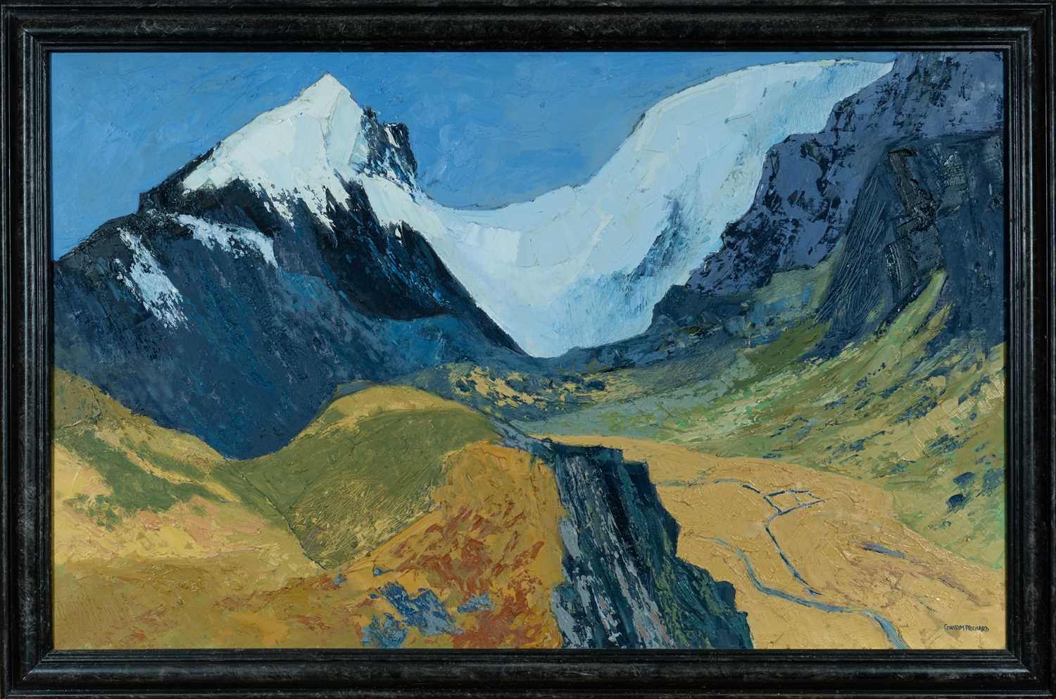 ‡ GWILYM PRICHARD (Welsh 1931-2015) large oil on canvas - landscape possibly Pyrenees mountains with - Image 2 of 5