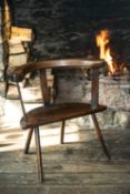 WELSH OAK, ELM & ASH YOKE-BACK CHAIR 18th Century, probably Cardiganshire, thick shaped rail above