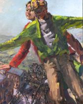 ‡ KEVIN SINNOTT (Welsh b. 1947) oil on linen - entitled verso, 'The Pioneers' on Martin Tinney