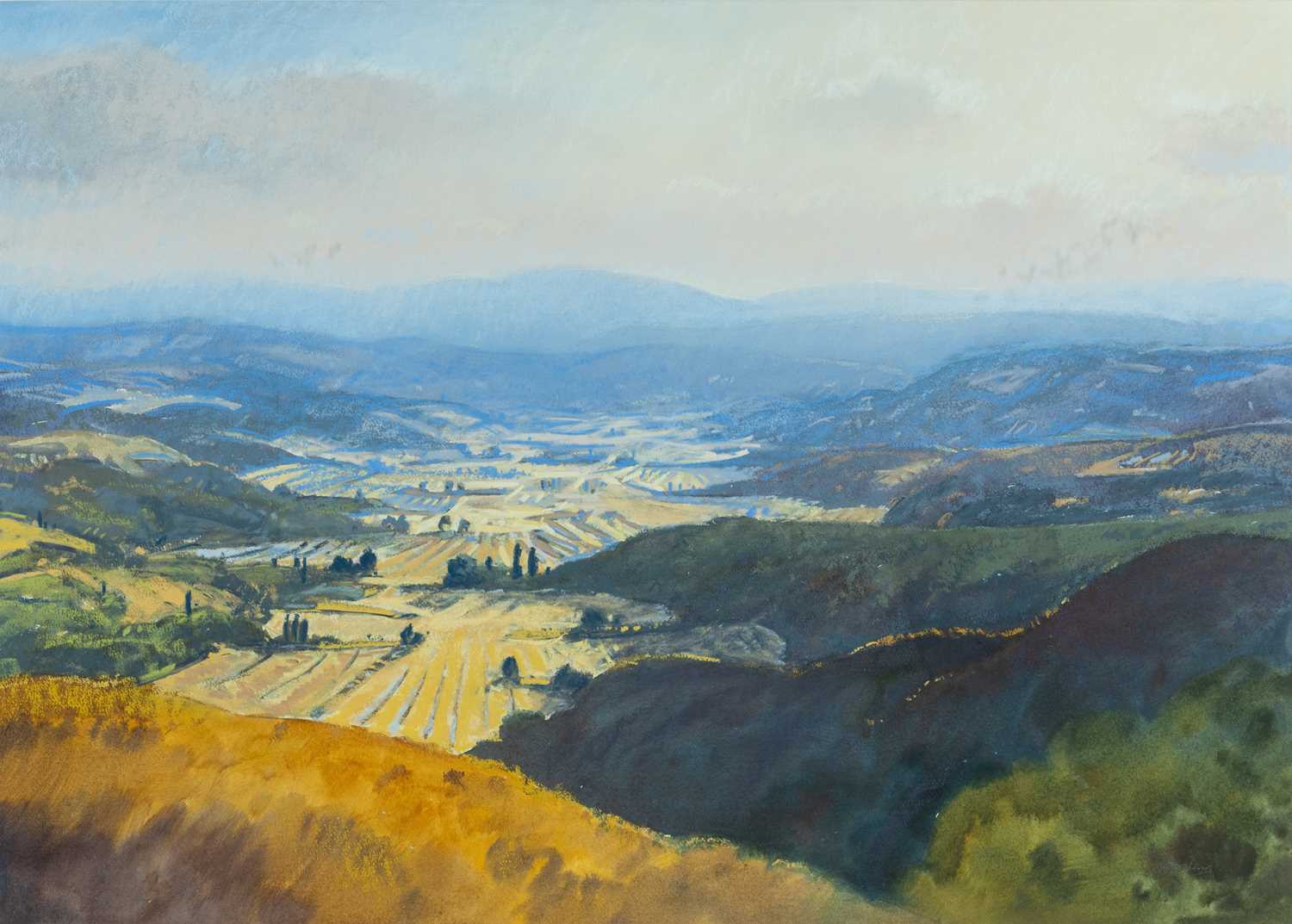 ‡ GARETH THOMAS (Welsh 1955-2019) watercolour - entitled verso, 'Early Evening Near Valreas' on