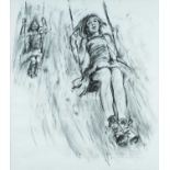 ‡ GLORIA (GLO) WILLIAMS (b.1940) charcoal on paper - two girls on swings, signed, 85 x 75cms