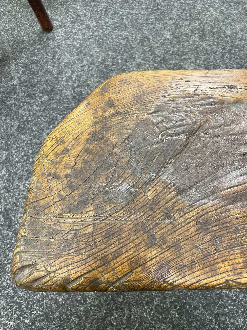 WELSH ASH MILKING STOOL, 19th Century, probably Carmarthenshire, the thick chamfered seat with - Image 3 of 14