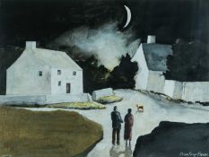 ‡ JOHN KNAPP-FISHER (1931-2015) oil on board - entitled verso, 'Llanwnda with Moon' on Martin Tinney