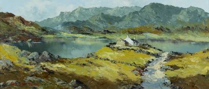 ‡ CHARLES WYATT WARREN (Welsh 1908-1993) oil on board - entitled verso, 'Merioneth Lake', signed