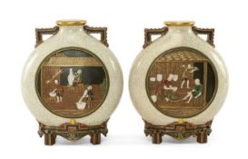 RARE PAIR ROYAL WORCESTER 'JAPONISME' MOON FLASKS, dated 1874, in the Aesthetic taste with angular