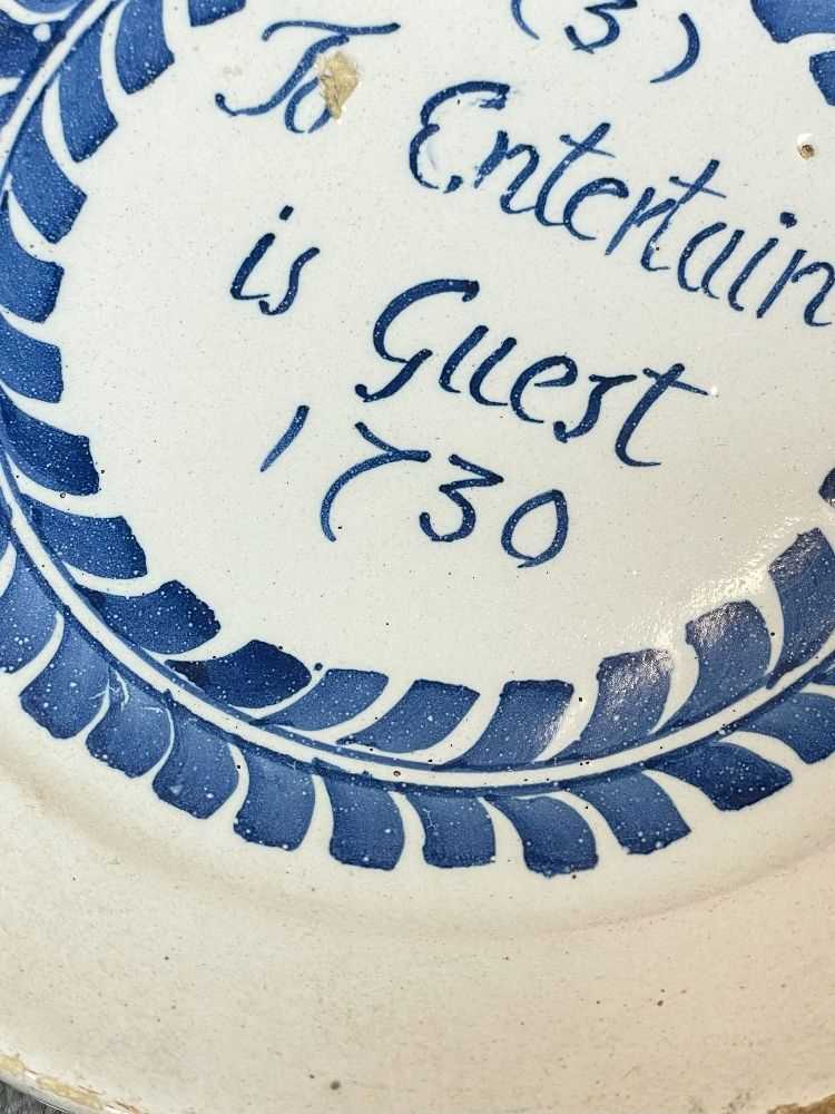 GEORGE II ENGLISH DELFT 'MERRYMAN' PLATE, dated 1730, probably London, inscribed in the centre 'To - Image 11 of 17