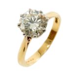 18CT GOLD SOLITAIRE DIAMOND RING, the single claw set round brilliant stone measuring 2.2cts