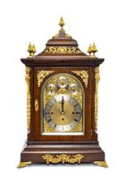 IMPRESSIVE MAHOGANY AND GILT BRONZE MOUNTED BRACKET CLOCK, 20th C., 7in. brass dial, silvered