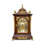 IMPRESSIVE MAHOGANY AND GILT BRONZE MOUNTED BRACKET CLOCK, 20th C., 7in. brass dial, silvered