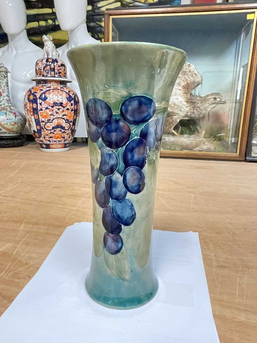 RARE WILLIAM MOORCROFT 'DAMSON' PATTERN VASE, c.1915, of waisted trumpet form, painted to the - Image 2 of 8