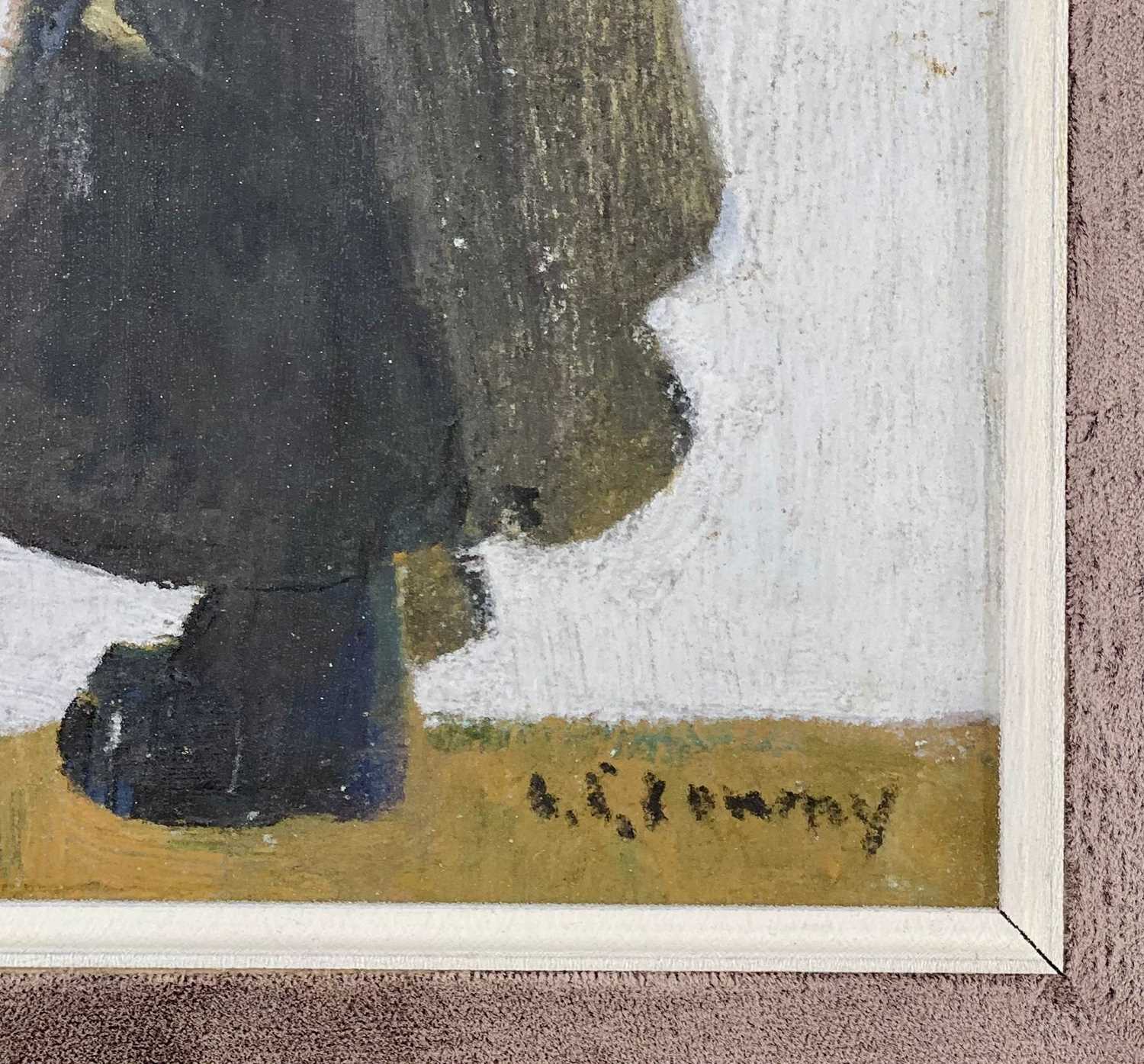 ‡ LAURENCE STEPHEN LOWRY RA (1887 - 1976) oil on board - three figures in an archway with centre - Image 3 of 5