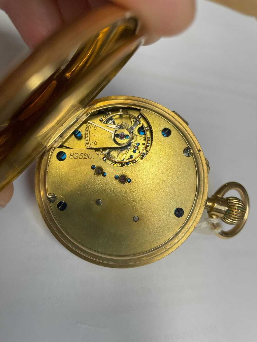 VICTORIAN 18CT GOLD CHRONOGRAPH POCKET WATCH, 1882, stepped enamel dial signed 'Chas. Keene, - Image 3 of 3