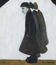 ‡ LAURENCE STEPHEN LOWRY RA (1887 - 1976) oil on board - three figures in an archway with centre