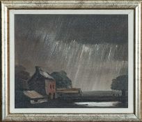 ‡ THEODORE MAJOR (1908-1999), oil on board - Storm at Farm, landscape with farm buildings and