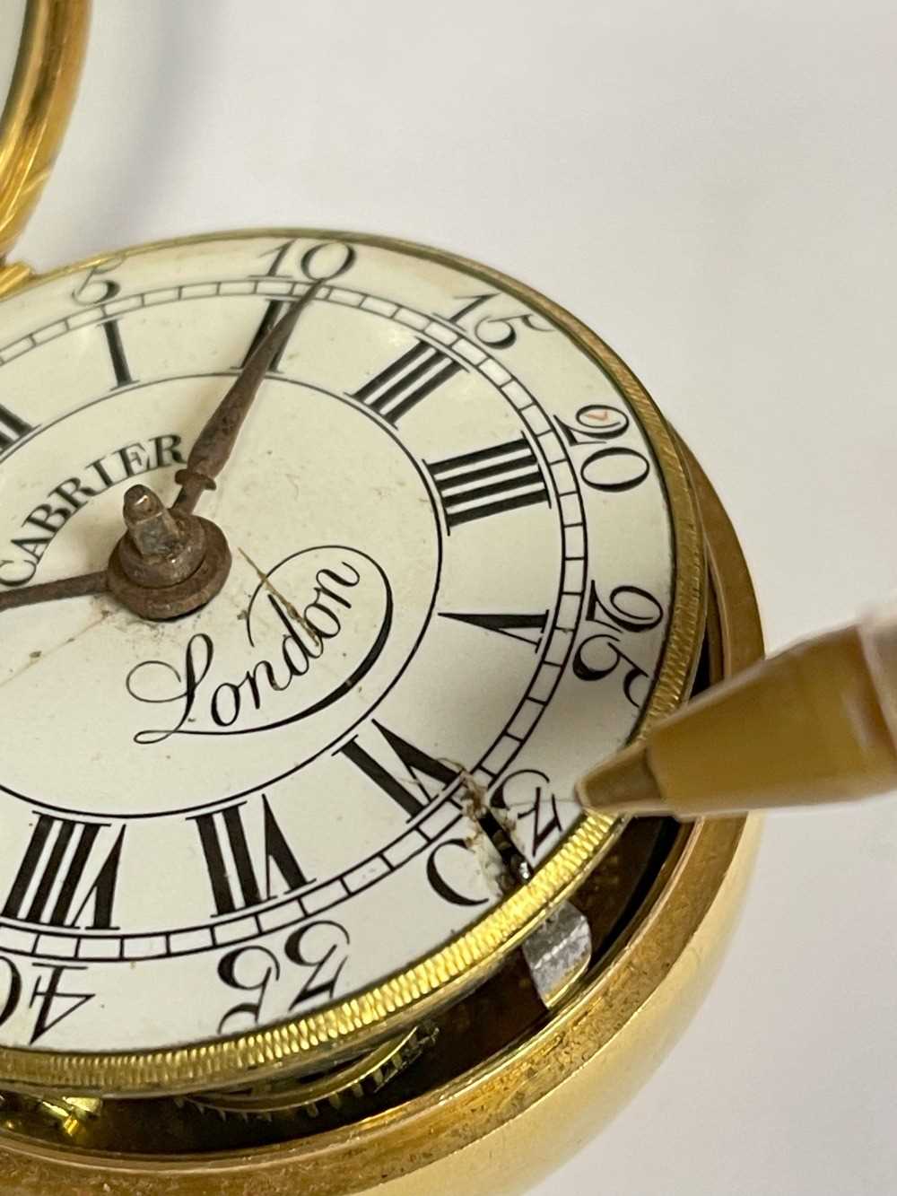 MID-18TH C. GOLD PAIR CASED POCKET WATCH, Charles Cabrier, London 1750, with white enamel dial, - Image 9 of 12