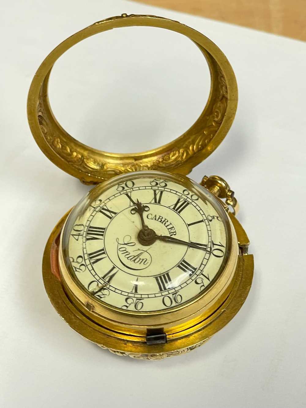 MID-18TH C. GOLD PAIR CASED POCKET WATCH, Charles Cabrier, London 1750, with white enamel dial, - Image 4 of 12