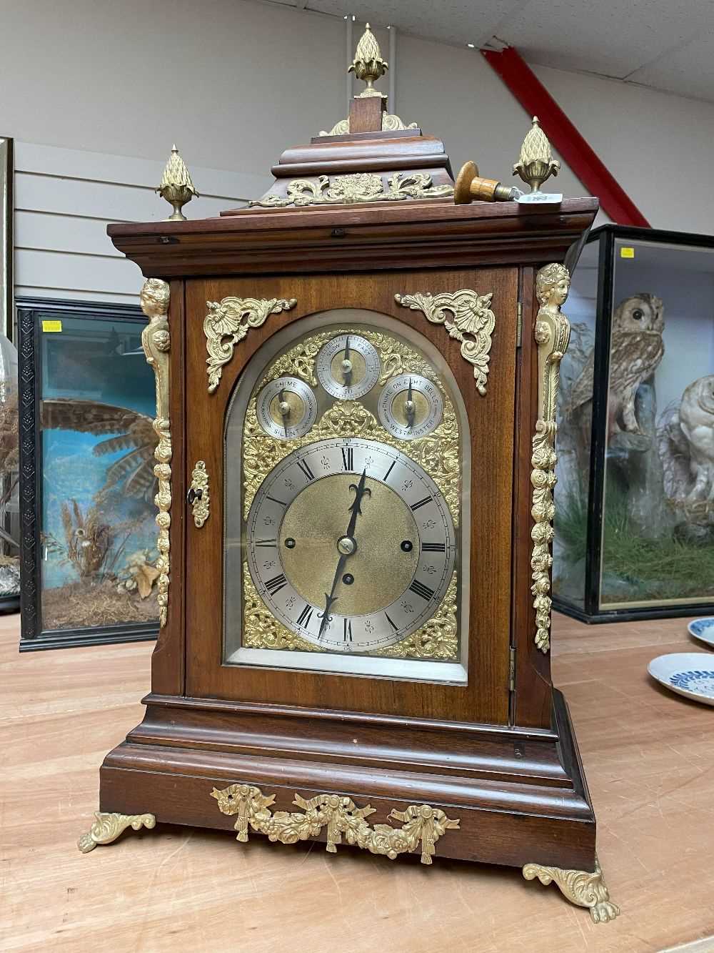 IMPRESSIVE MAHOGANY AND GILT BRONZE MOUNTED BRACKET CLOCK, 20th C., 7in. brass dial, silvered - Image 5 of 26