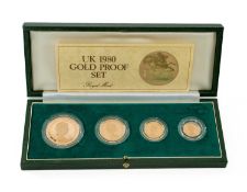 ROYAL MINT 1980 FOUR-COIN GOLD PROOF SET, comprising encapsulated £5, £2, Sovereign and Half