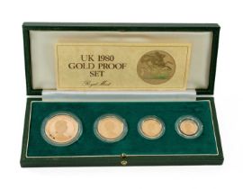 ROYAL MINT 1980 FOUR-COIN GOLD PROOF SET, comprising encapsulated £5, £2, Sovereign and Half