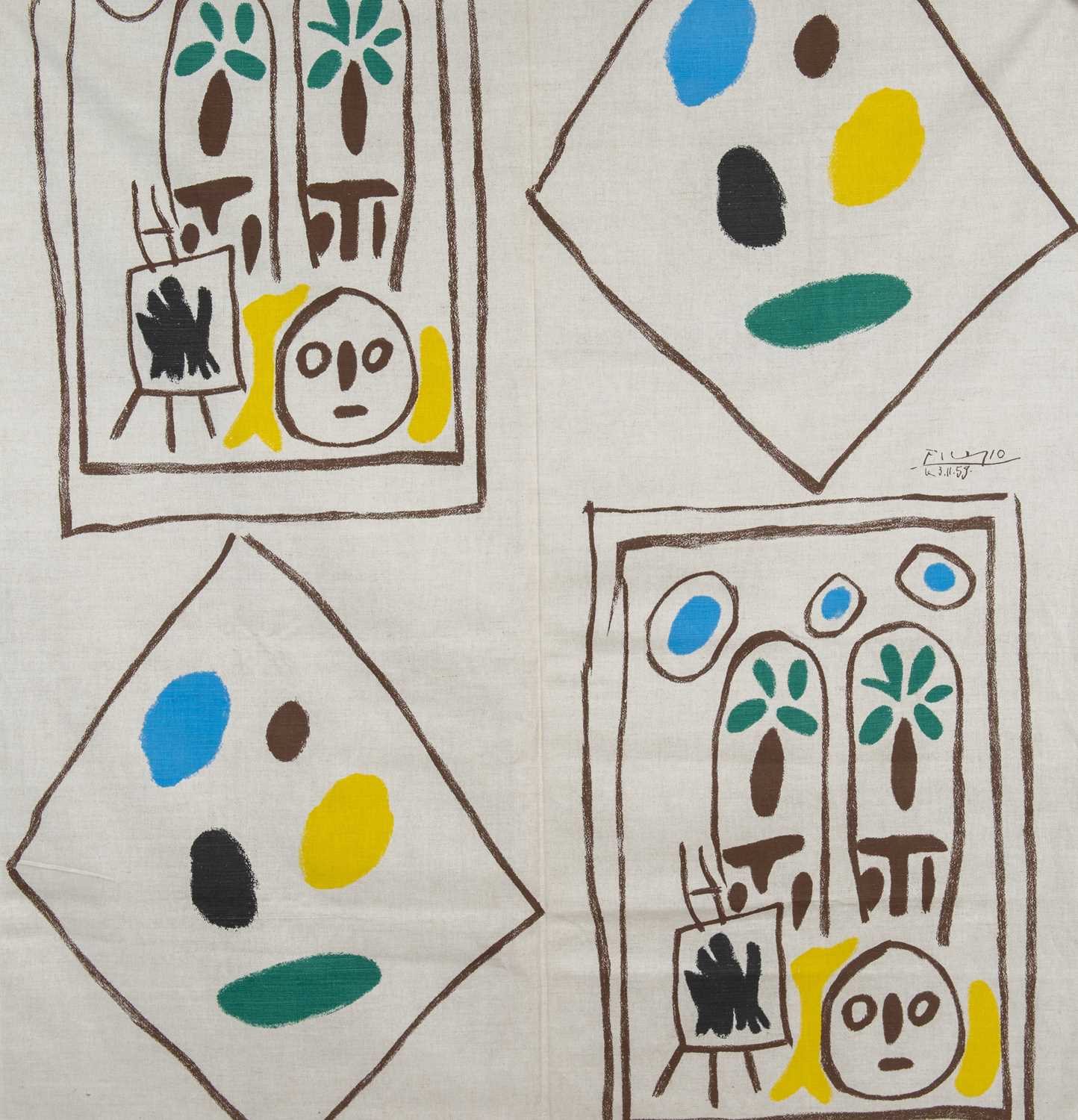 PABLO PICASSO (Spanish 1881-1973) designed screen-print furnishing textile, 'Sketchbook', produced