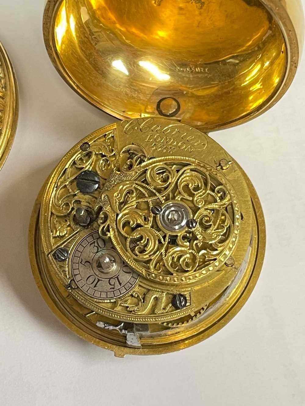 MID-18TH C. GOLD PAIR CASED POCKET WATCH, Charles Cabrier, London 1750, with white enamel dial, - Image 12 of 12