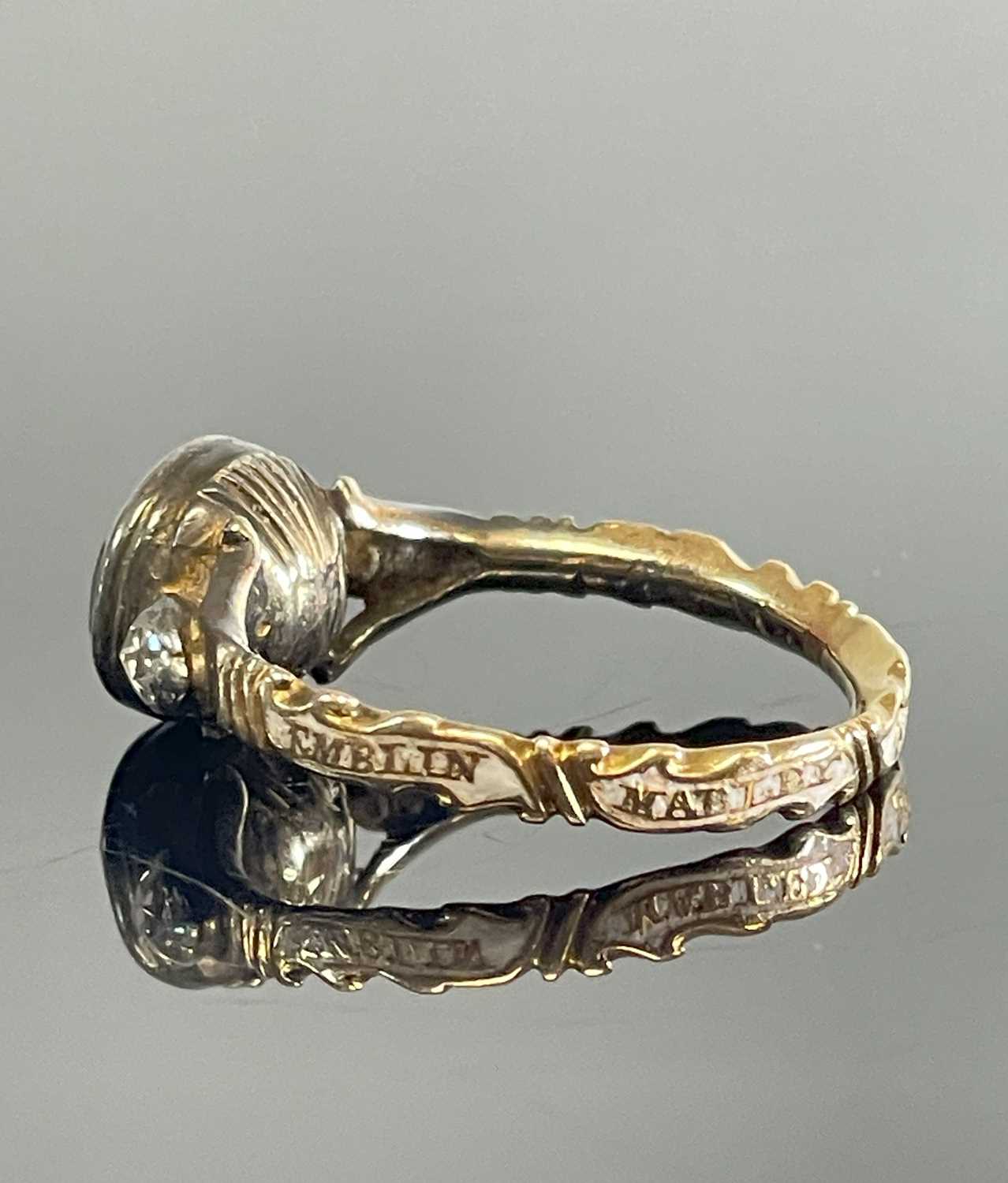 18TH CENTURY GOLD MOURNING RING, set with oval cut rock crystal and two rose cut diamond - Image 2 of 5