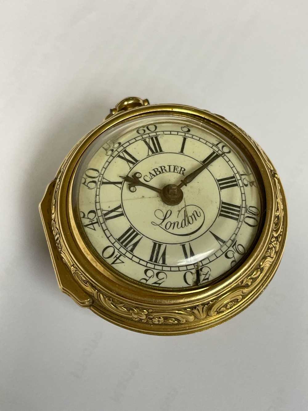 MID-18TH C. GOLD PAIR CASED POCKET WATCH, Charles Cabrier, London 1750, with white enamel dial, - Image 3 of 12