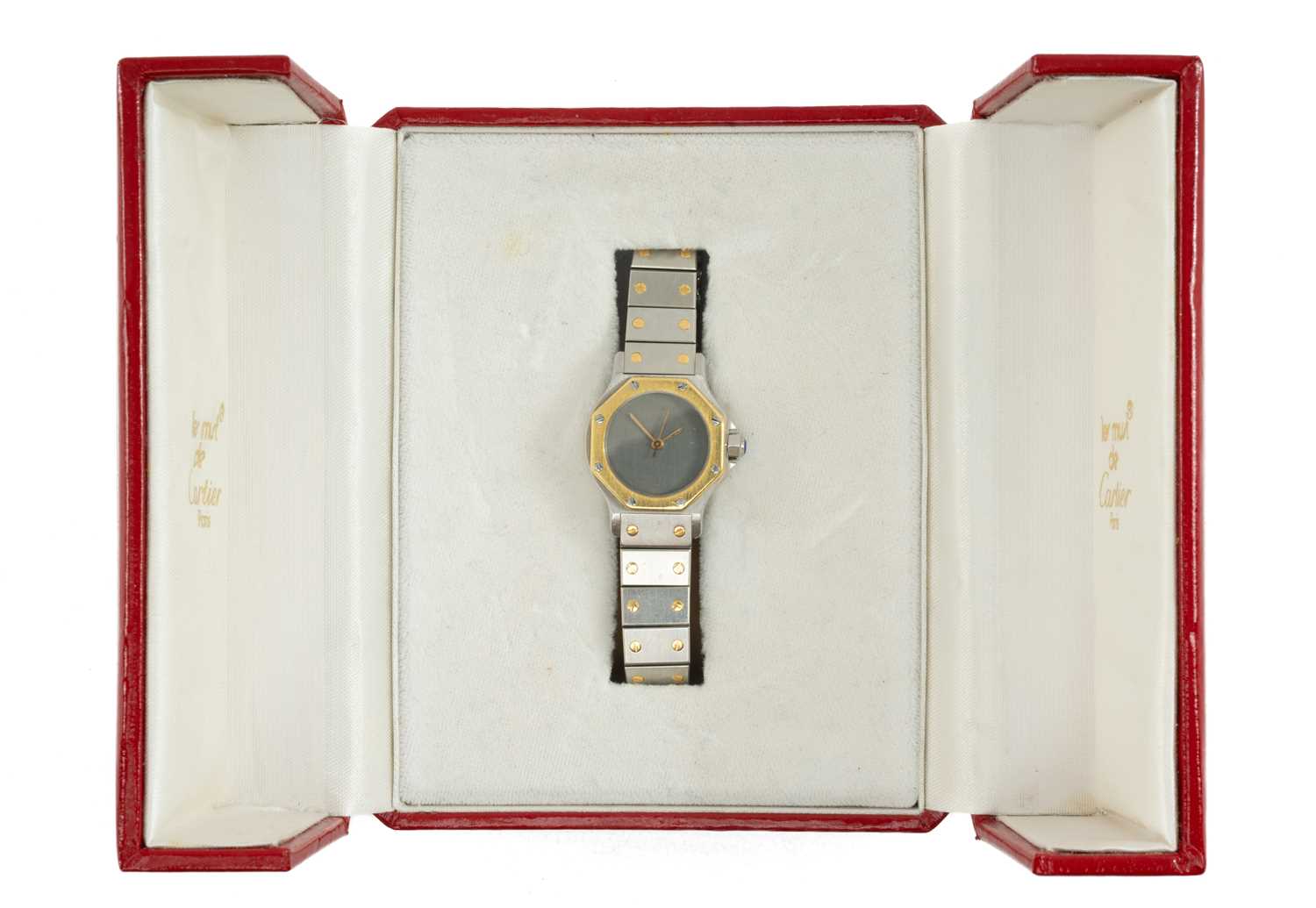 SANTOS DE CARTIER LADIES' YELLOW GOLD & STAINLESS STEEL AUTOMATIC BRACELET WATCH, Ref: 0907, slate - Image 2 of 3