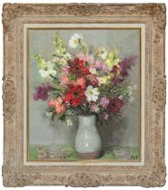 ‡ MARCEL DYF (French, 1899-1985) oil on canvas - 'Dahlias et Cosmos', signed, titled and dated verso