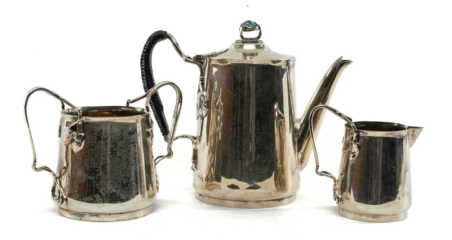 RARE SCOTTISH ARTS & CRAFTS SILVER COFFEE SERVICE each element cylindrical, tapered and with - Image 2 of 34