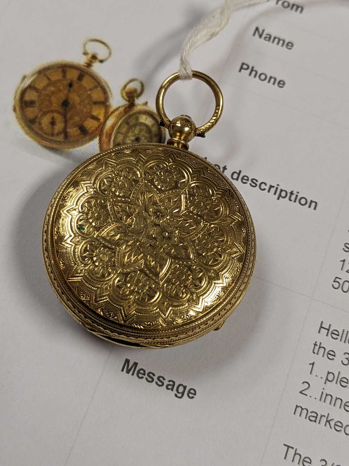 TWO 18CT GOLD POCKET WATCHES, the larger by Adam Burdess, Coventry, London 1879, with foliate - Image 3 of 4
