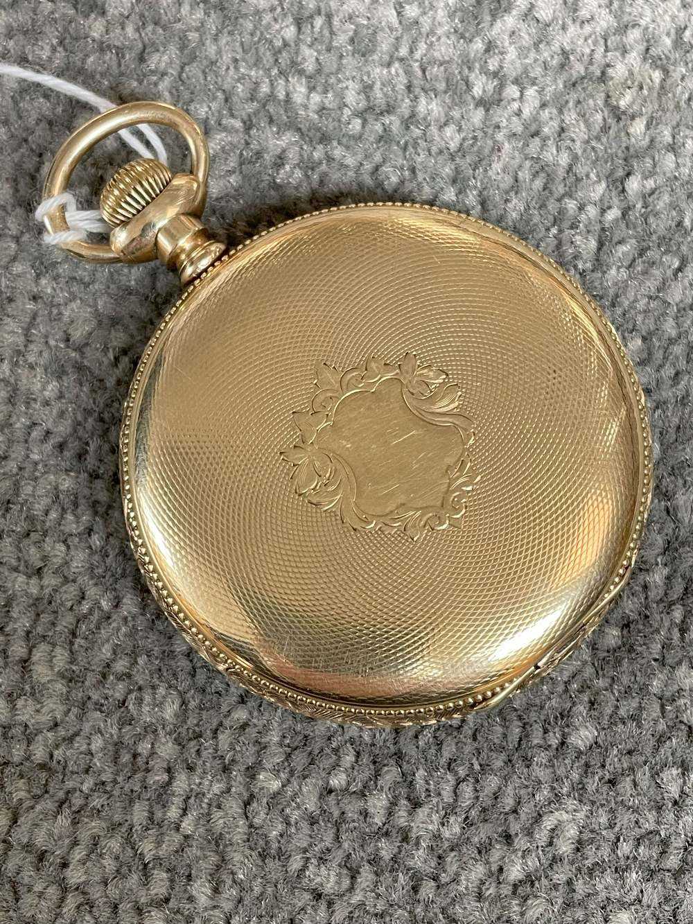 14CT GOLD AMERICAN FULL HUNTER POCKET WATCH, top wind, stepped Roman & Arabic white enamel dial - Image 3 of 14